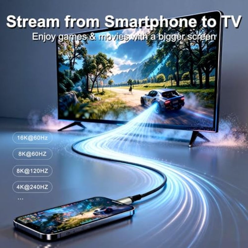 USB-C to DisplayPort 2.1 Cable for 16K Ultra HD Video 80Gbps High Speed Thunderbolt 5 4 3 Compatible with MacBook Pro Air for iPhone 17 Pro Max for iPad Pro and Dell XPS 2 Meters - Image 3