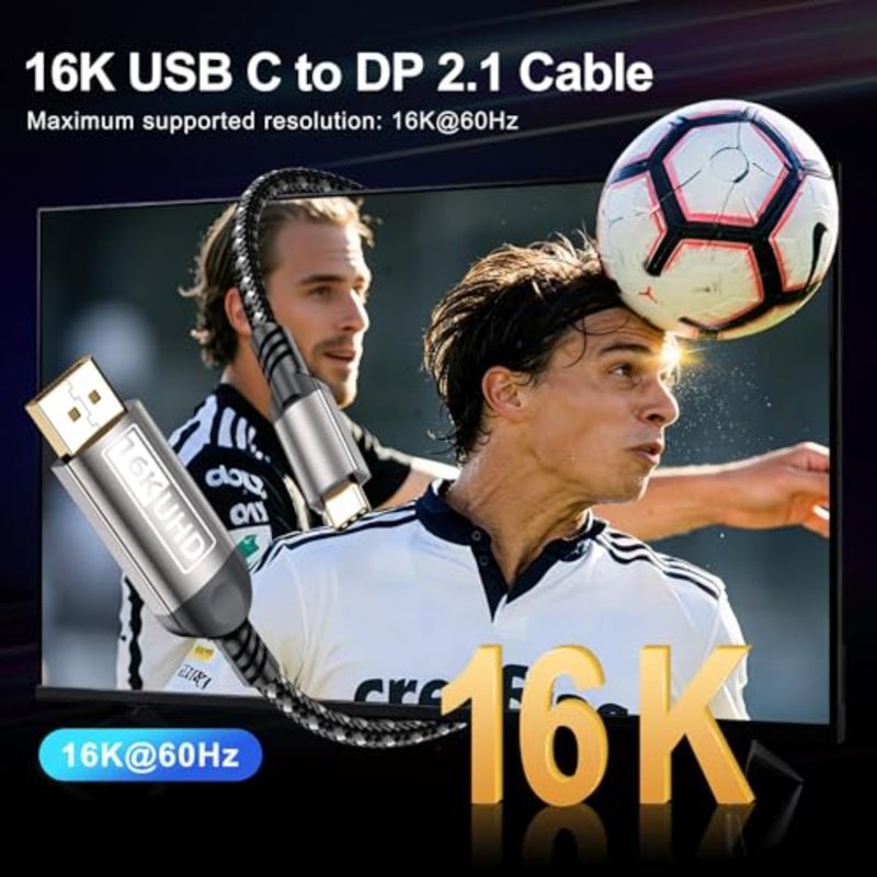 USB-C to DisplayPort 2.1 Cable for 16K Ultra HD Video 80Gbps High Speed Thunderbolt 5 4 3 Compatible with MacBook Pro Air for iPhone 17 Pro Max for iPad Pro and Dell XPS 2 Meters - Image 2