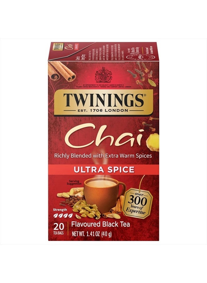 Twinings Ultra Spice Chai Individually Wrapped Bags, 20 Count (Pack of 6), Sweet, Savoury Spices, Caffeinated, Enjoy Hot or Iced  - Image 1