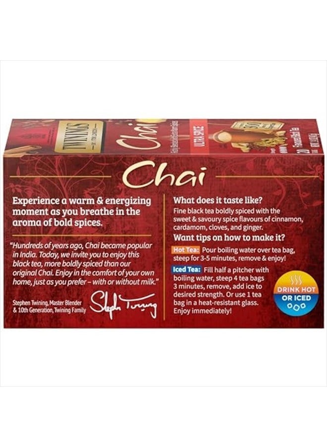 Twinings Ultra Spice Chai Individually Wrapped Bags, 20 Count (Pack of 6), Sweet, Savoury Spices, Caffeinated, Enjoy Hot or Iced  - Image 5