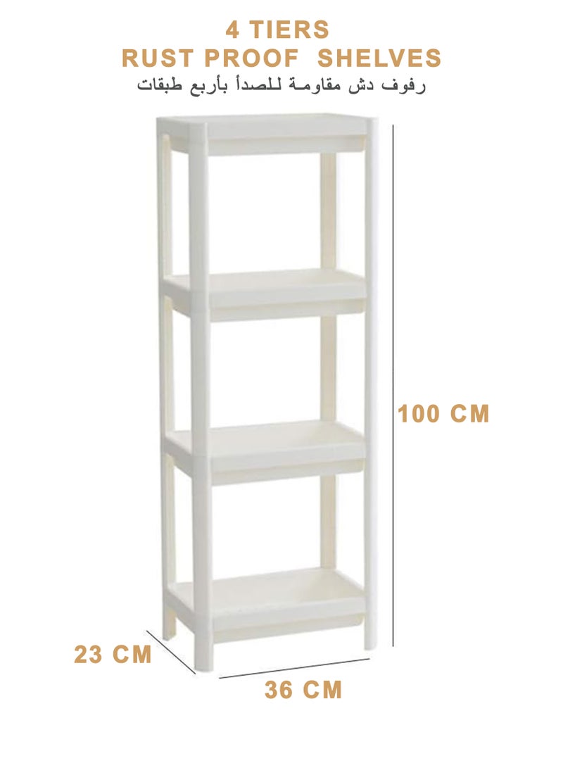 Toshonics رف تخزين بلاستيكي 4 طبقات للأرضية للمطبخ والحمام وغرفة المعيشة باللون الأبيض - Image 5