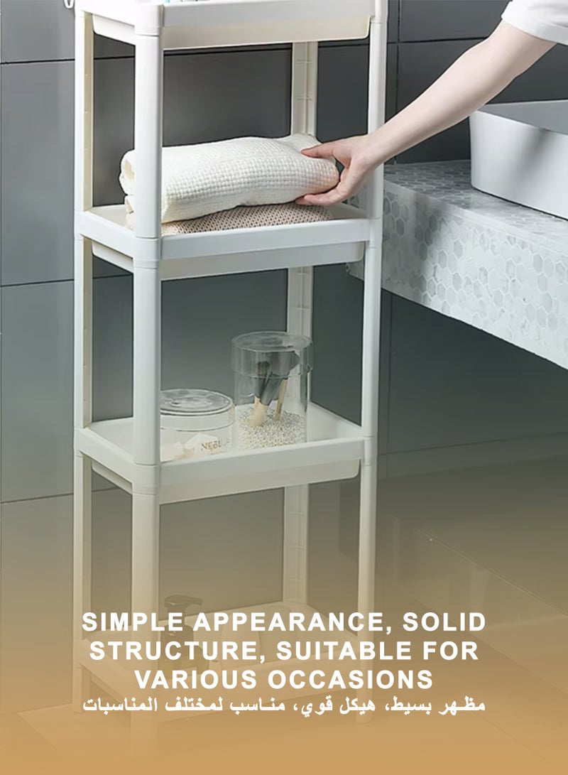Toshonics رف تخزين بلاستيكي 4 طبقات للأرضية للمطبخ والحمام وغرفة المعيشة باللون الأبيض - Image 3