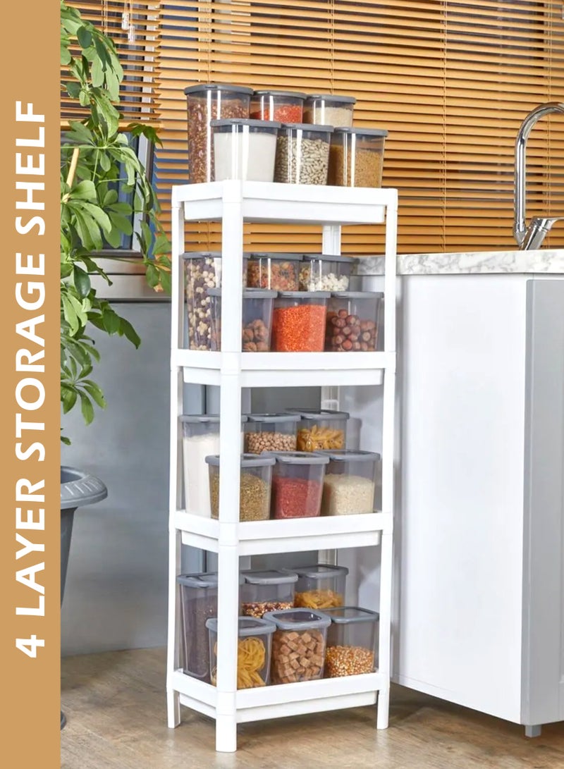 Toshonics رف تخزين بلاستيكي 4 طبقات للأرضية للمطبخ والحمام وغرفة المعيشة باللون الأبيض - Image 1