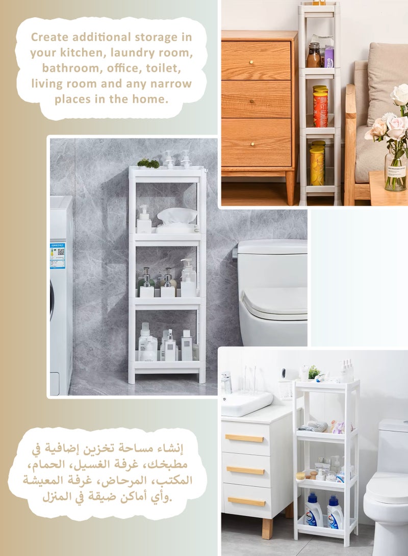 Toshonics رف تخزين بلاستيكي 4 طبقات للأرضية للمطبخ والحمام وغرفة المعيشة باللون الأبيض - Image 4