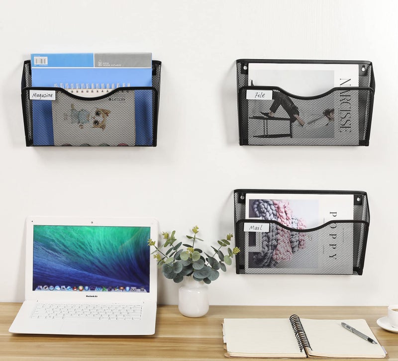 EasyPAG Wall File Organizer Single Pocket Mesh Hanging File Folder Organizer for Letter/A4 Size Folders Wall Mounted Vertical Mail Holder for Paperwork, Office, Home, School, Silver - Image 5