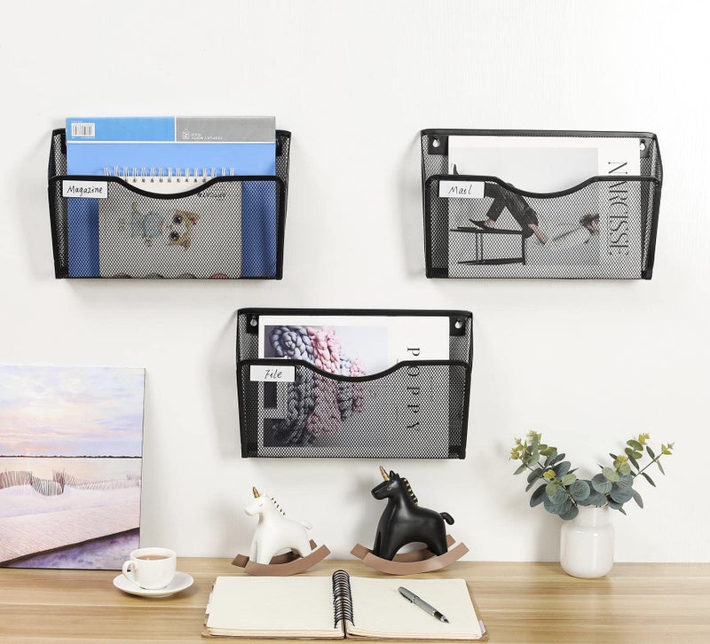 EasyPAG Wall File Organizer Single Pocket Mesh Hanging File Folder Organizer for Letter/A4 Size Folders Wall Mounted Vertical Mail Holder for Paperwork, Office, Home, School, Silver - Image 4