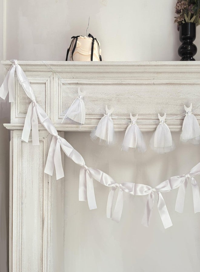 Eanjia 2Pcs Bridal Shower Banner Wedding Dress & Pre-Assembly White Ribbon Bow Garland for Wedding Reception Sign |Bride & Bachelorette Party Décor, Bride and Groom Engagement Gift | Bridesmaid Favor Chair Banner - Image 2