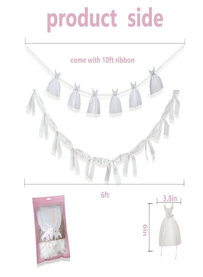Eanjia 2Pcs Bridal Shower Banner Wedding Dress & Pre-Assembly White Ribbon Bow Garland for Wedding Reception Sign |Bride & Bachelorette Party Décor, Bride and Groom Engagement Gift | Bridesmaid Favor Chair Banner - Image 5