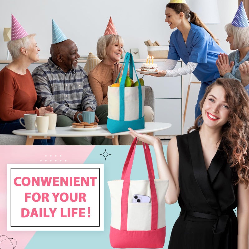 Sanwuta 12 Pcs Canvas Tote Bags Bulk with Outer Pocket Small Sublimation Blank Canvas Tote Reusable Grocery Bag for Women, DIY Craft (Vibrant) - Image 2