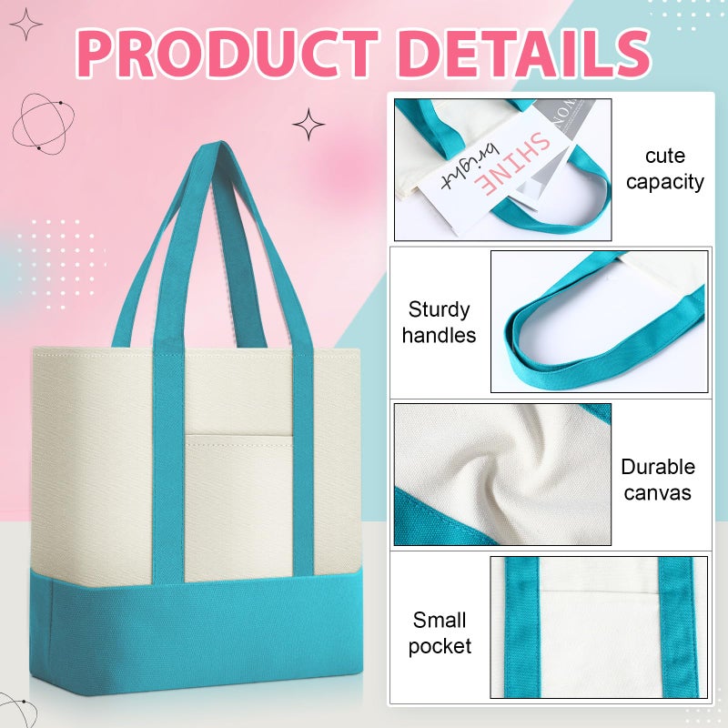 Sanwuta 12 Pcs Canvas Tote Bags Bulk with Outer Pocket Small Sublimation Blank Canvas Tote Reusable Grocery Bag for Women, DIY Craft (Vibrant) - Image 4