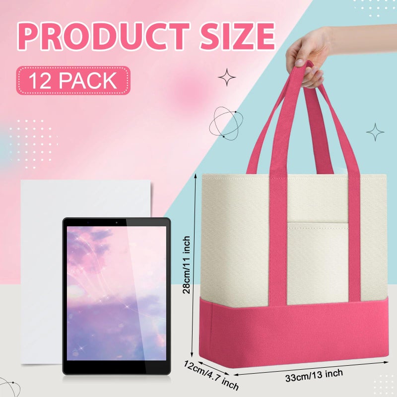 Sanwuta 12 Pcs Canvas Tote Bags Bulk with Outer Pocket Small Sublimation Blank Canvas Tote Reusable Grocery Bag for Women, DIY Craft (Vibrant) - Image 3