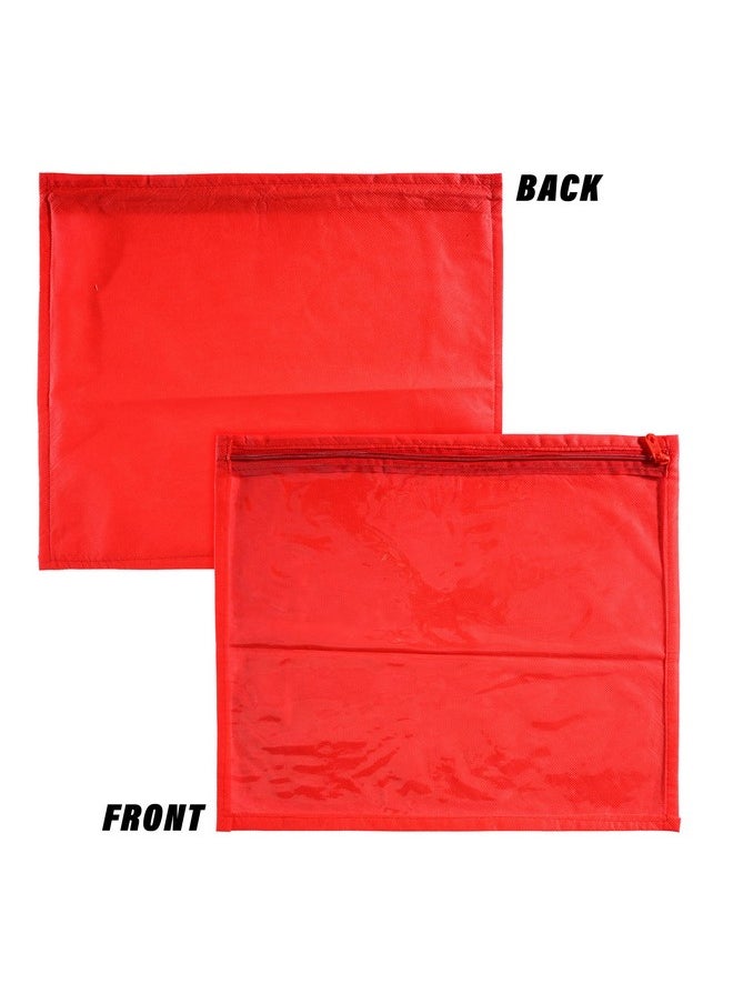 Kuber Industries Kuber Industries Foldable saree covers with Zip| Single Saree Storage Bags |Clothes Organiser for wardrobe |Transparent Top With Premium Zipper|Pack of 24 (Red)  - Image 2