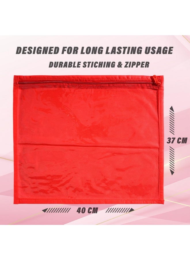 Kuber Industries Kuber Industries Foldable saree covers with Zip| Single Saree Storage Bags |Clothes Organiser for wardrobe |Transparent Top With Premium Zipper|Pack of 24 (Red)  - Image 3
