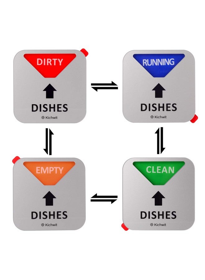 Kichwit Kichwit Dishwasher Magnet Clean Dirty Sign Indicator with Running and Empty Options, Non-Scratch Strong Magnetic Backing, Residue Free Adhesive Included, 3.5 Inch, Silver - Image 1