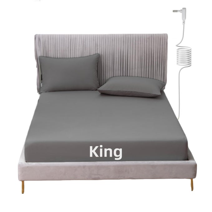 GROUNDING SHEET KING SIZE WITH 15FT CORD 90 ORGANIC COTTON 10 SILVER FIBER CONDUCTIVE EARTHING BED SHEETS FOR BETTER SLEEP AND WELLNESS GRAY KING 76X80X13