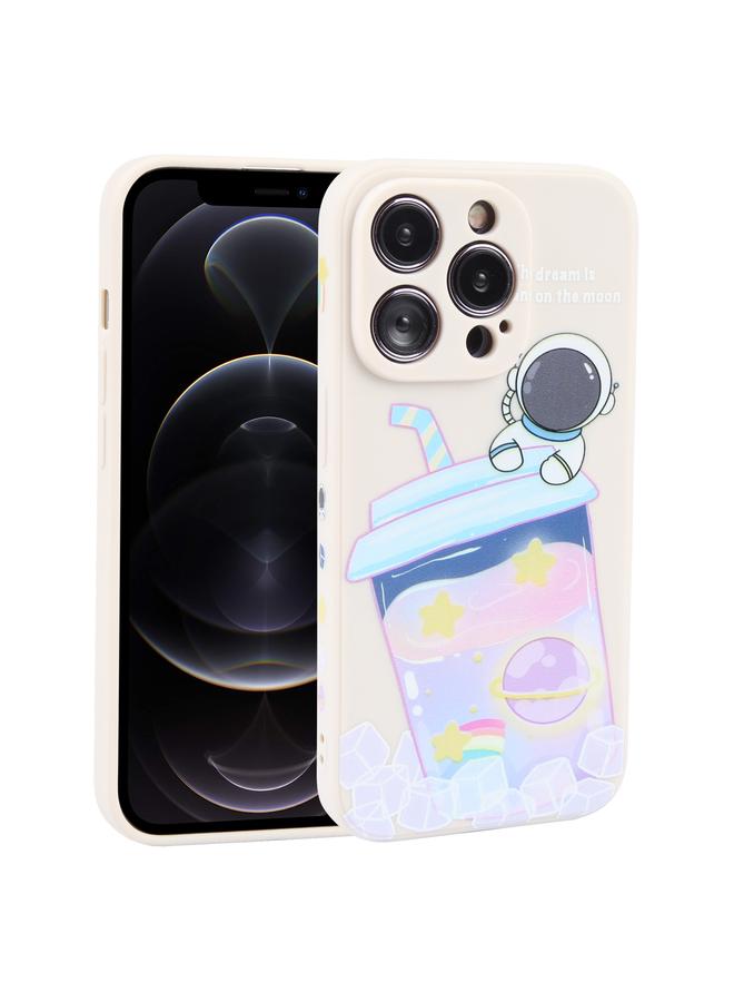 زبون جراب لهاتف iPhone 12 Pro بنمط رائد فضاء وحليب شاي، جراب هاتف من السيليكون السائل - Image 1