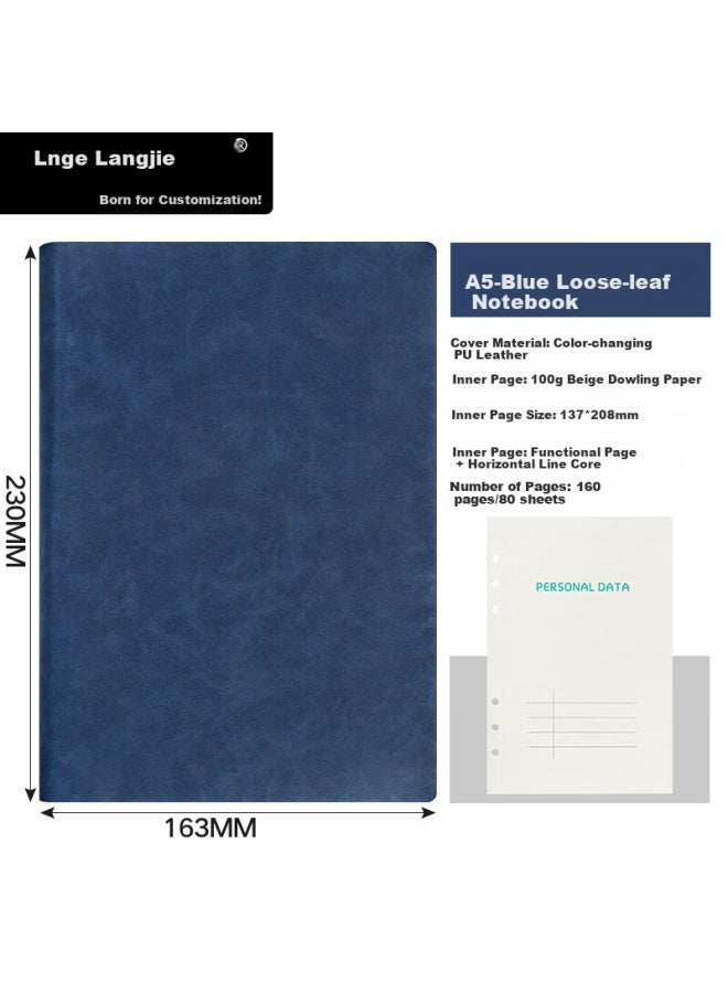 Longe Lange A5 Business Notebook With Removable Pages, Meeting Record Book, Detachable Journal With Custom Logo, Blue - Image 3