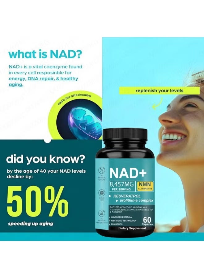فوز اليوم مكمل NAD 8,457 مجم قوة إضافية ليبوسومال، شاي أخضر + أستازانتين للنساء والرجال، ريسفيراترول، CoQ10، حمض ألفا ليبويك (60 كبسولة) - Image 2