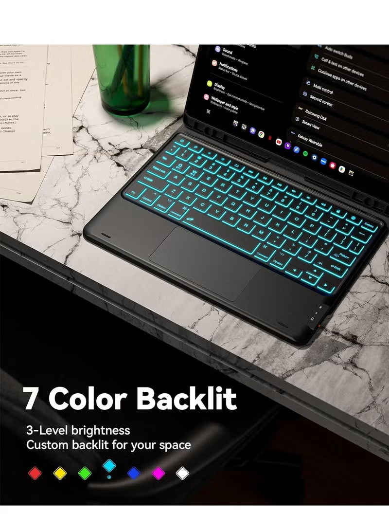 English and Arabic Keyboard Case for Samsung Galaxy Tab  S9 FE 5g Case with Keyboard, Galaxy Tab S9 Keyboard Case, 7 Color Backlit Touchpad Keyboard with Pencil Holder, Magnetic Detachable, for Galaxy Tab S9 FE 10.9/S9 11, - Image 4