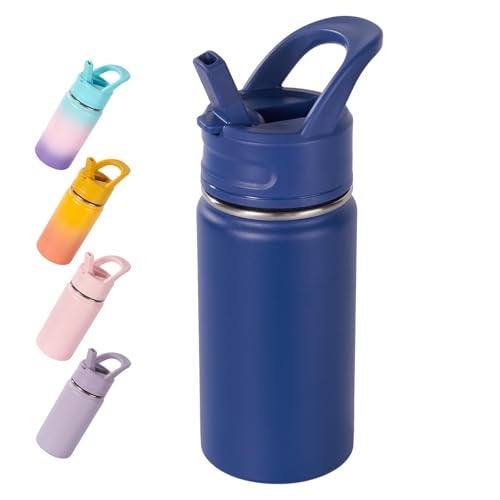 Fijinhom 12oz Kids Water Bottle for School, Toddler Water Bottles with Straws, Insulated Water Bottles for Boys&Girls, Stainless Steel Vacuum Insulated Bottle for Kids, Leak-Proof, BPA-Free, Blue - Image 1