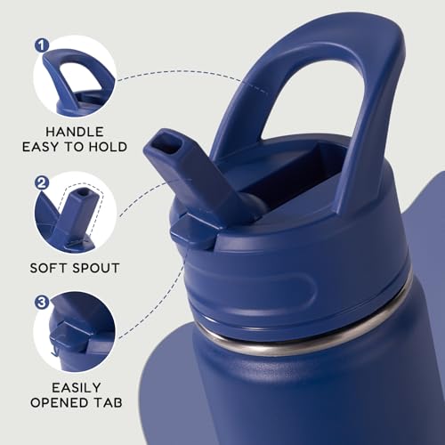 Fijinhom 12oz Kids Water Bottle for School, Toddler Water Bottles with Straws, Insulated Water Bottles for Boys&Girls, Stainless Steel Vacuum Insulated Bottle for Kids, Leak-Proof, BPA-Free, Blue - Image 4
