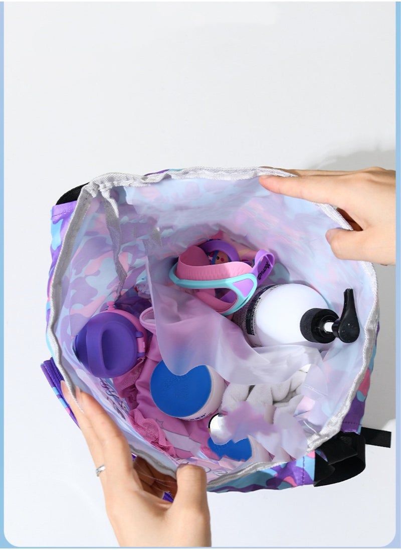 Generic - Purple Children's Swimming Backpack - Dry-Wet Separation, Shoe Compartment, Waterproof Drawstring, Beach Travel Essential Small Bags - Image 1