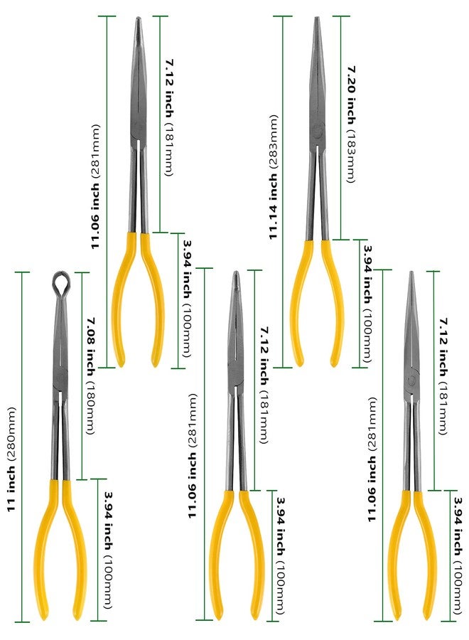 HAKZEON 5 PCS 11 Inch Long Reach Hose Grip Pliers, Long Needle Nose Pliers Set, Straight, 25/ /45/90 Degrees and Round Plier, Offset Spark Plug Boot Removal Plier - Image 2