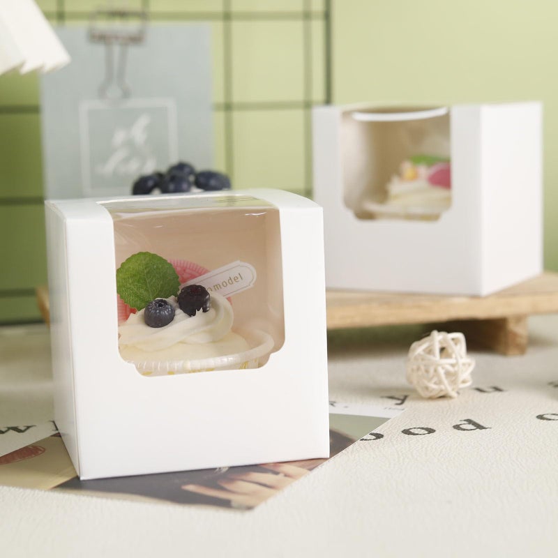 NPLUX 25 Pcs Cupcake Boxes Individual Cupcake Containers Pre-Assembled Single Cupcake Boxes 3.5"x3.5"x3.5" with 25 Pcs Inserts for Cupcakes Muffins Party Favors(White) - Image 2