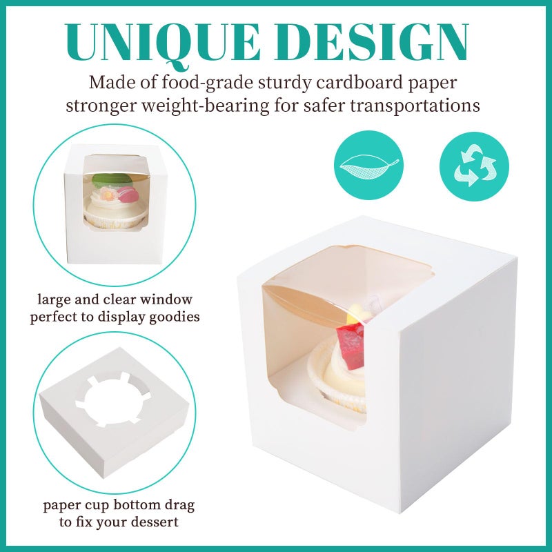 NPLUX 25 Pcs Cupcake Boxes Individual Cupcake Containers Pre-Assembled Single Cupcake Boxes 3.5"x3.5"x3.5" with 25 Pcs Inserts for Cupcakes Muffins Party Favors(White) - Image 4