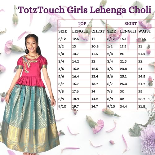 TotzTouch Jacquard Silk Kids Girls Pattu Pavadai|Readymade Lehenga Choli Set South Indian Traditional Wide Zari Border Embroidered Jacquard Weave Ethnic Wear Red,Pink,Violet,Blue,Green,8-9 Years - Image 5
