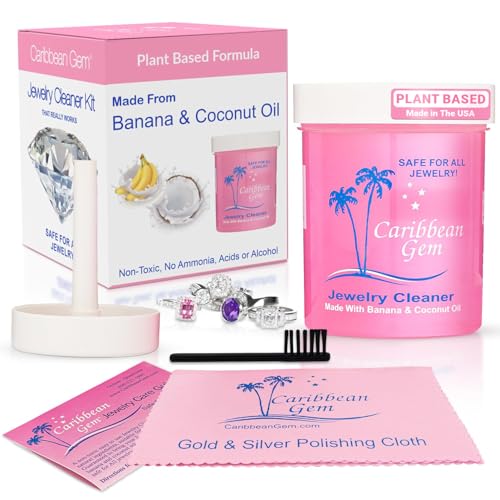 Caribbean Gem Jewelry Cleaner Kit 8oz with Basket, Brush & Polishing Cloth - All Purpose Jewelry Cleaner Solution for Gold, Silver, Diamonds, Rings, Necklaces, Gems, Precious Stones & Metals - Image 1