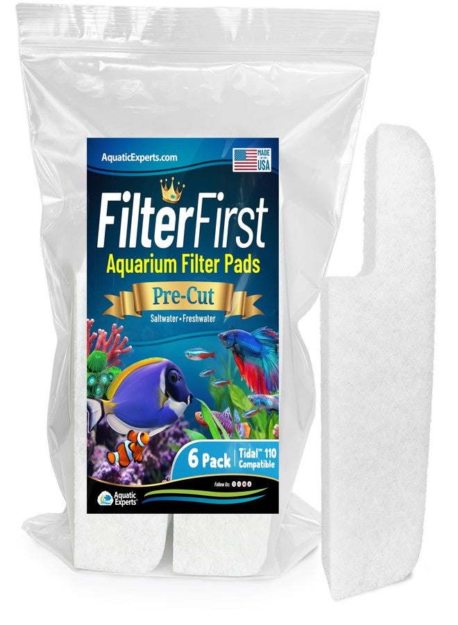 Aquatic Experts Aquarium Filter Floss for Fish Tank Filters - FilterFirst Aquarium Filter Pad - Media for Crystal Clear Water, (6 Pack, Tidal 110 Compatible) - Image 1