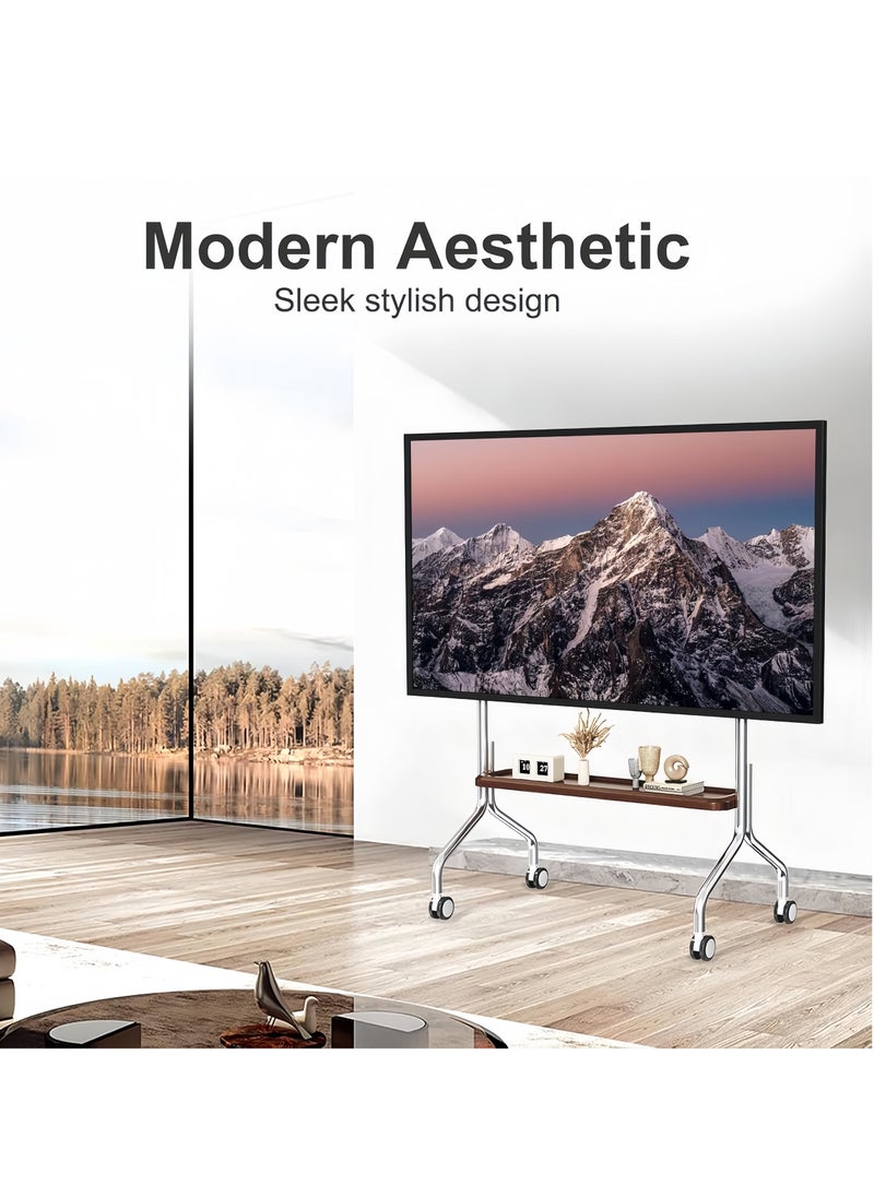 FlashHawk Mobile TV Stand Cart with Wheels for 32-65 Inch Screens, Adjustable Height, 50kg Load Capacity, Wooden Storage Shelf & Heavy-Duty Steel Frame  - Image 3