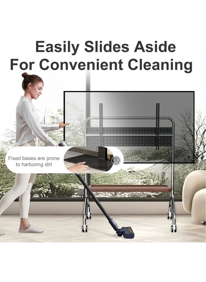 FlashHawk Mobile TV Stand Cart with Wheels for 32-65 Inch Screens, Adjustable Height, 50kg Load Capacity, Wooden Storage Shelf & Heavy-Duty Steel Frame  - Image 5