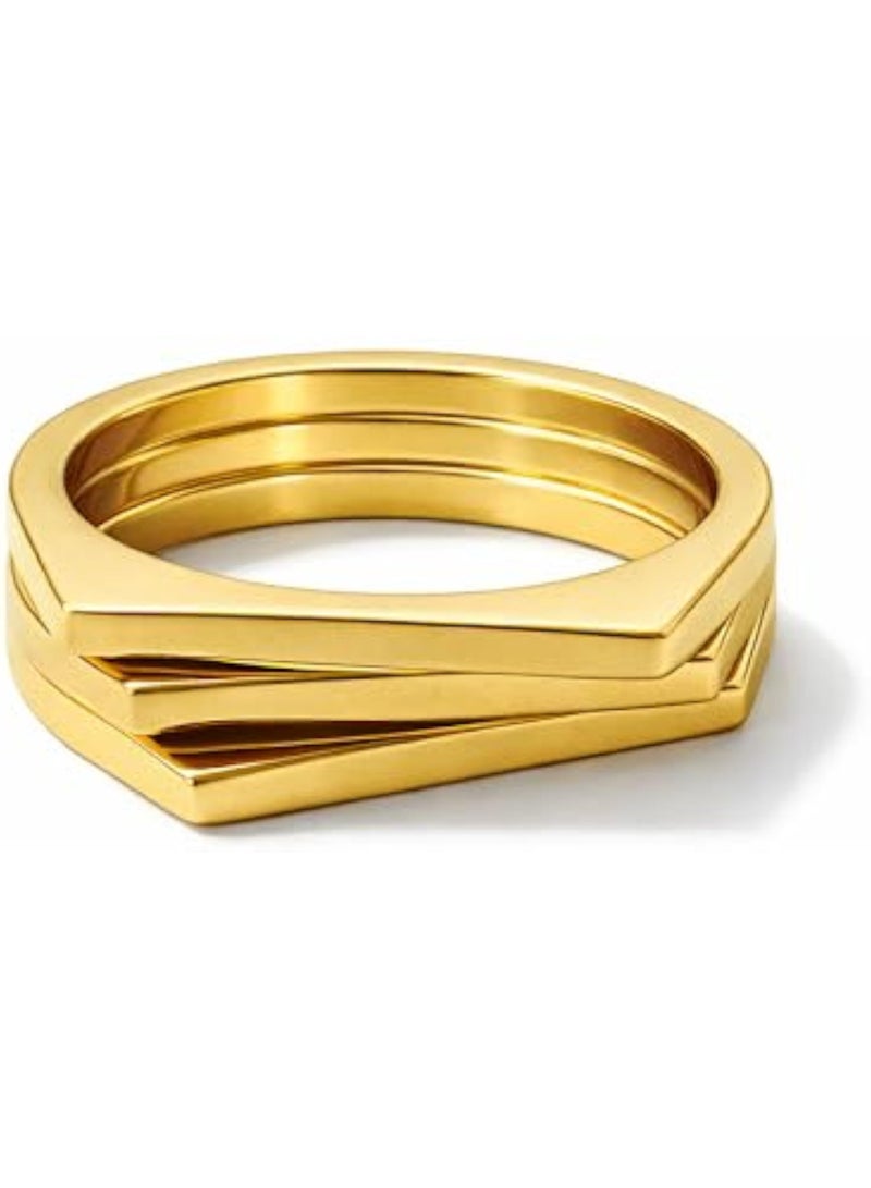Luxuria A gold ring with a simple geometric design, consisting of three parallel and connected bands, gives it a modern, architectural look. This type of design is often known as a "tri-band ring" or a "layered geometric ring." - Image 5