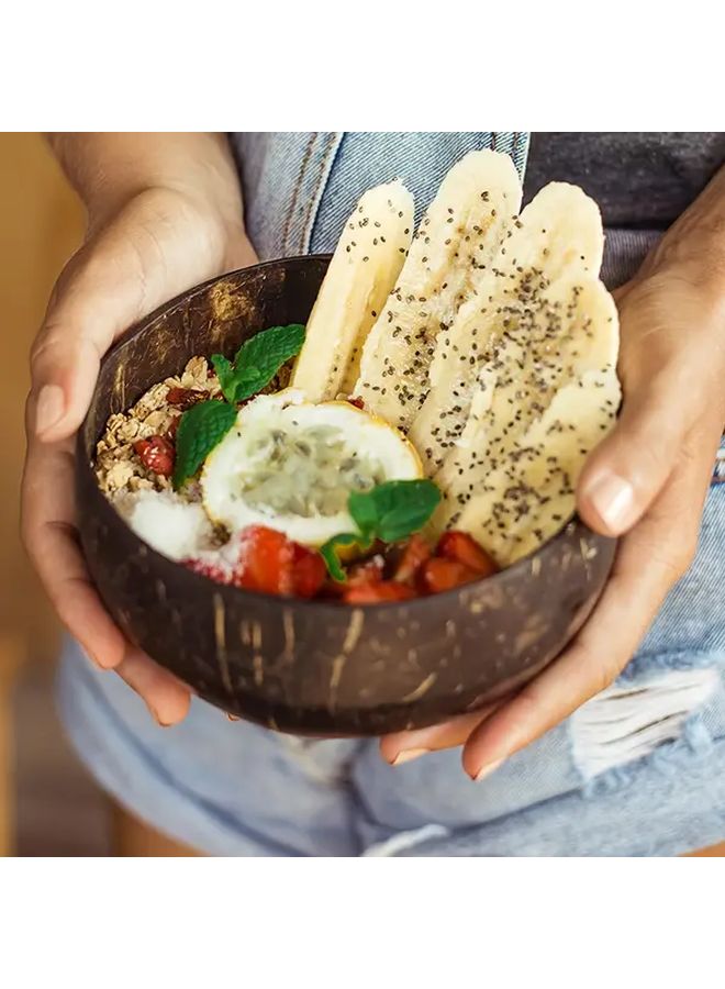 وعاء خشب جوز الهند المصنوع يدويًا، طبق تقديم طبيعي آمن للأغذية للسلطات والفواكه والمكسرات - Image 5