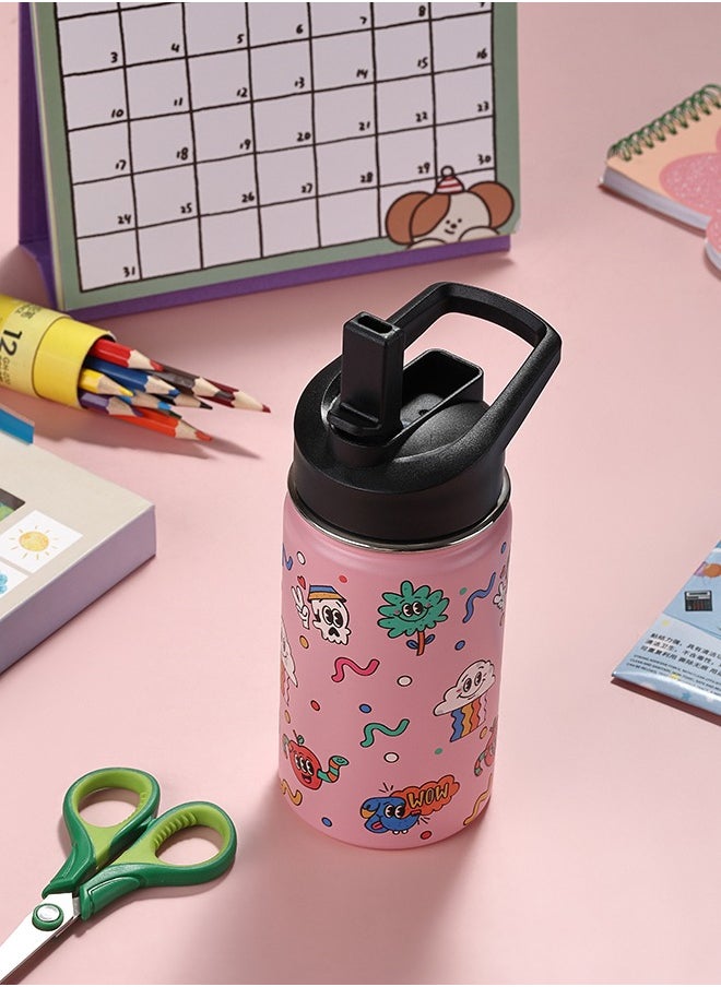 LAWAZIM Stainless Steel Children's Water Bottle -Pink with Wow Pattern- Durable and Insulated 12 oz Kids Drink Bottle with BPA-Free Leak-Proof Lid for School Travel Outdoor Activities and Everyday Use  - Image 3