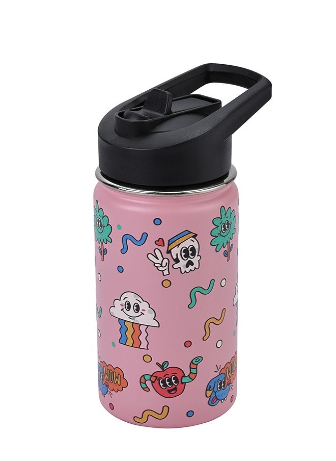 LAWAZIM Stainless Steel Children's Water Bottle -Pink with Wow Pattern- Durable and Insulated 12 oz Kids Drink Bottle with BPA-Free Leak-Proof Lid for School Travel Outdoor Activities and Everyday Use  - Image 2