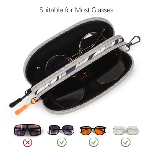 Tangoner Double Eyeglasses Case Soft Portable Zipper Sunglasses Pouch with Keychain Clip for Men Women (Gray Wave) - Image 2