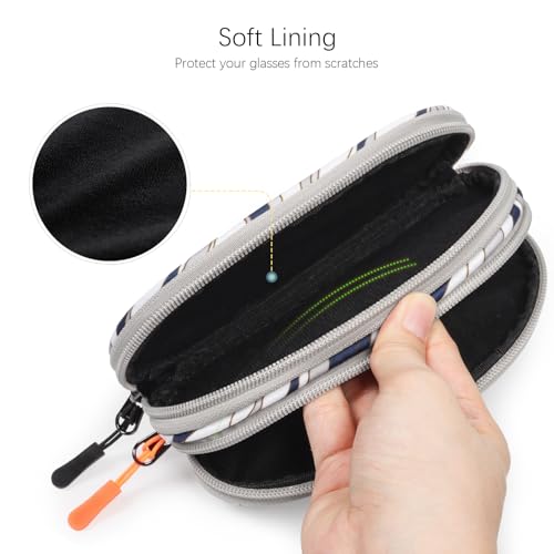 Tangoner Double Eyeglasses Case Soft Portable Zipper Sunglasses Pouch with Keychain Clip for Men Women (Gray Wave) - Image 3
