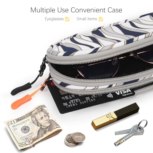 Tangoner Double Eyeglasses Case Soft Portable Zipper Sunglasses Pouch with Keychain Clip for Men Women (Gray Wave) - Image 5