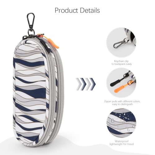 Tangoner Double Eyeglasses Case Soft Portable Zipper Sunglasses Pouch with Keychain Clip for Men Women (Gray Wave) - Image 4