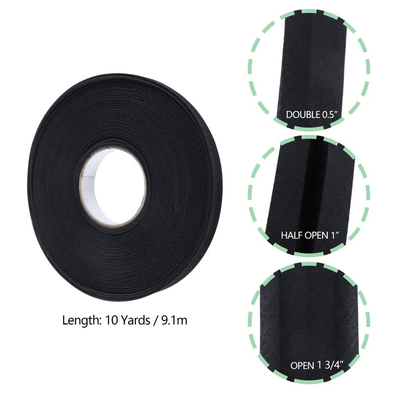 Kexinglu 1/2 Inch Double Fold Bias Tape, 10 Yards Bias Binding Tape Fabric Tape for Sewing Hemming Seaming Quilting Piping (Black) - Image 2