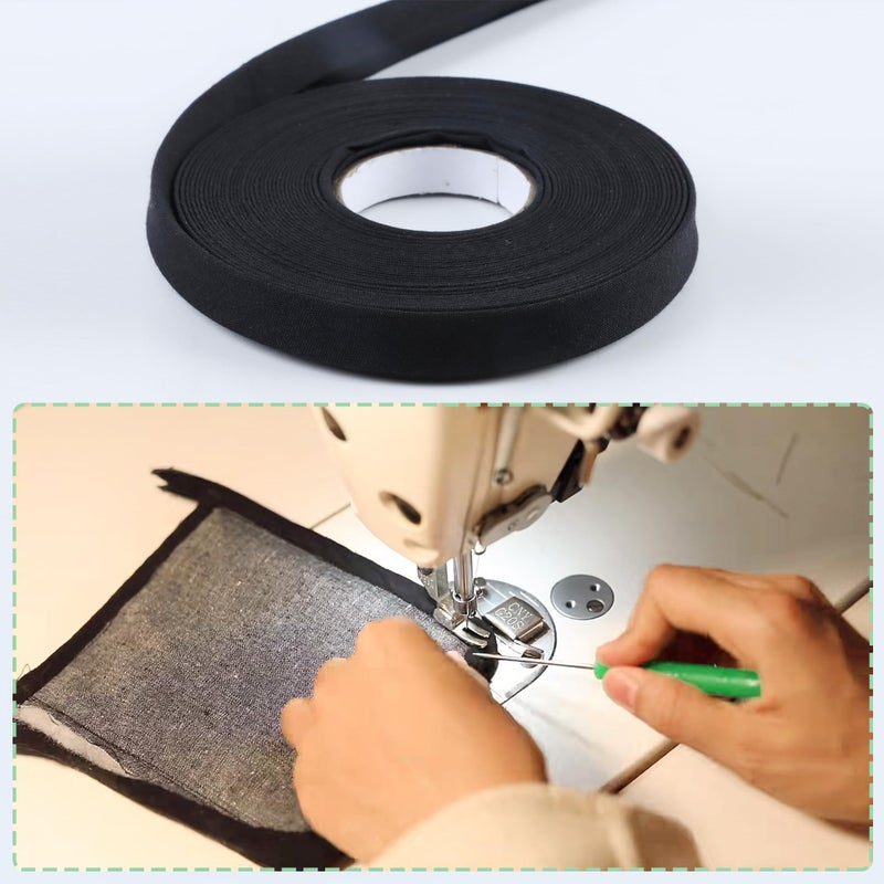 Kexinglu 1/2 Inch Double Fold Bias Tape, 10 Yards Bias Binding Tape Fabric Tape for Sewing Hemming Seaming Quilting Piping (Black) - Image 5
