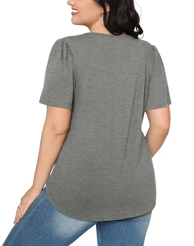 OFEEFAN Summer Tops for Women Dressy Casual Short Sleeve Blouses Cute Oversized Shirts Flowy Heather Grey XL - Image 5