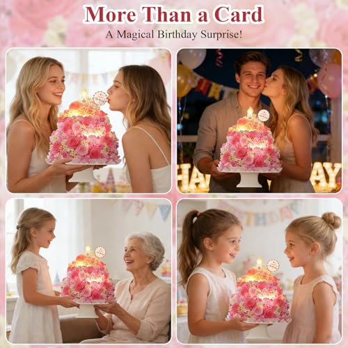 Tcamp Birthday Cards, Pop Up Happy Birthday Card with Music and Light, 3D Floral Birthday Card Birthday Gifts for Women Wife Mom Daughter Sister Friends Girls Kids - Image 5