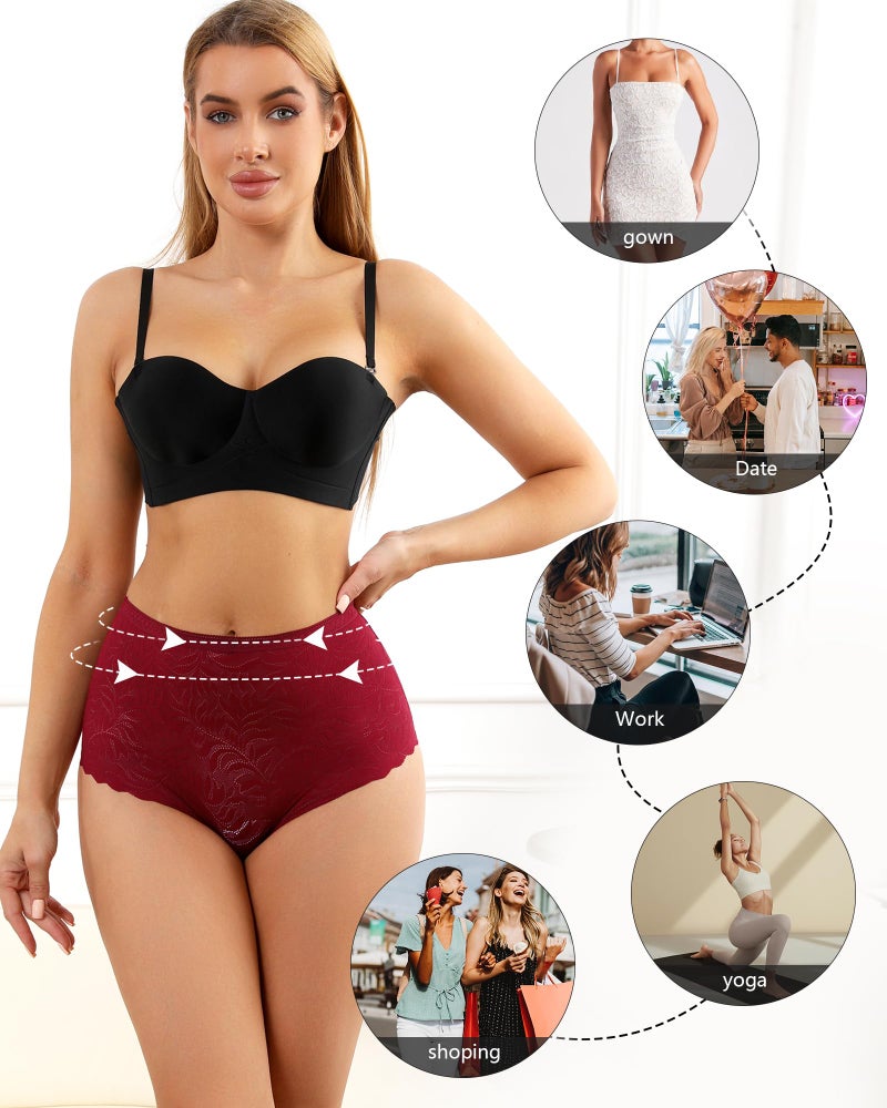 LEVAO Women's High Waist Lace Underwear, Soft Floral Lace Briefs with Mid-Coverage Panties for Women 4-Pack - Image 4