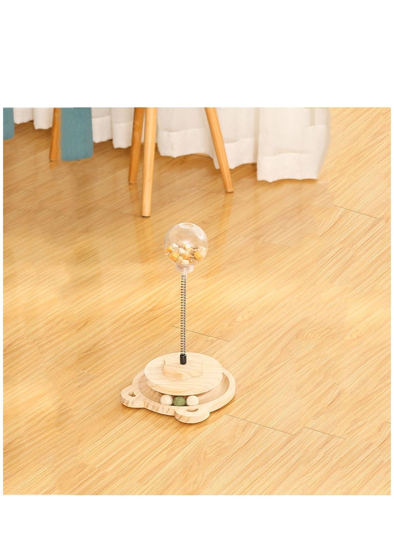 Arabest Cat Toy Wooden Track Balls Turntable, Funny Roller Spring-Loaded Leaky Food Toy, Interactive Toys for Cats  - Image 1