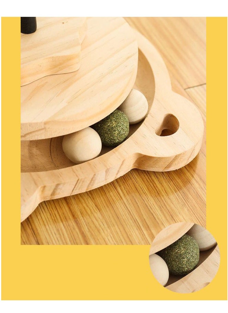 Arabest - Cat Toy Wooden Track Balls Turntable, Funny Roller Spring-Loaded Leaky Food Toy, Interactive Toys for Cats - Image 1