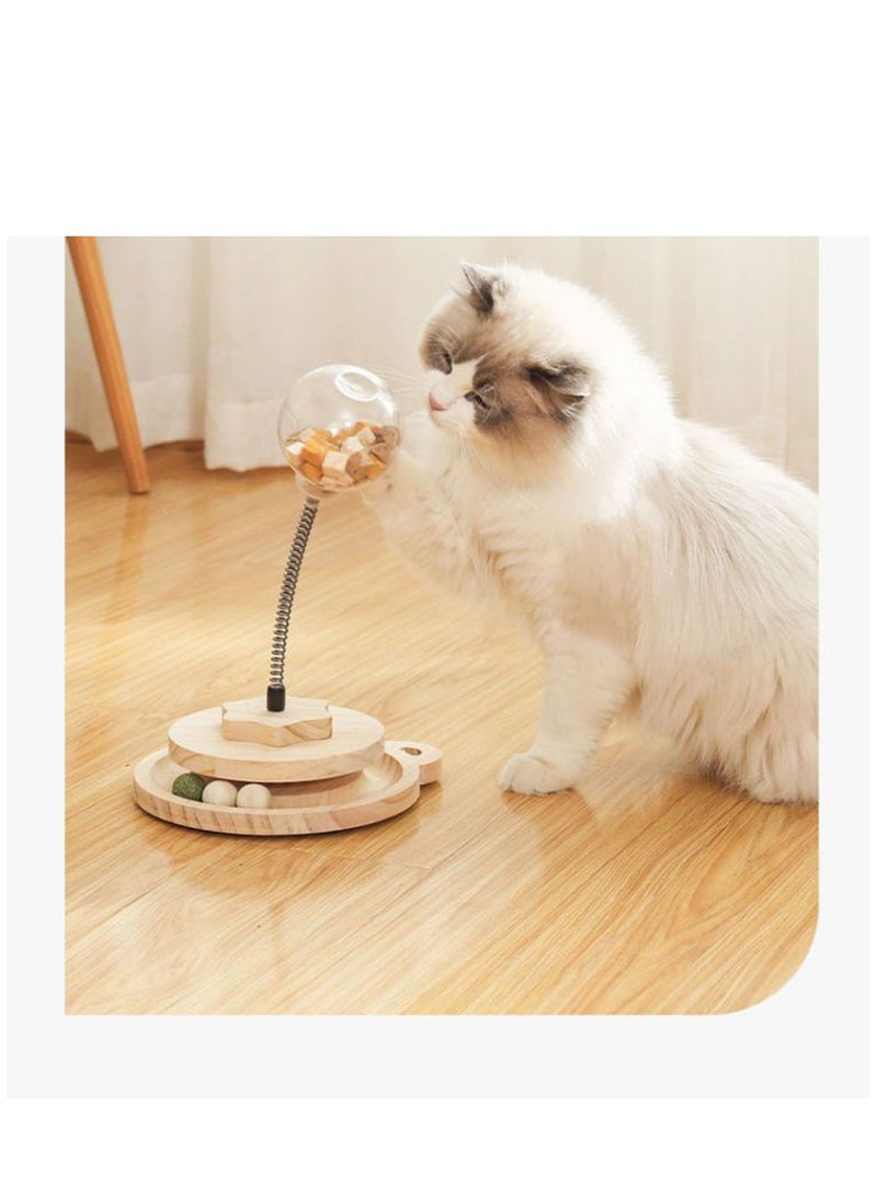Arabest Cat Toy Wooden Track Balls Turntable, Funny Roller Spring-Loaded Leaky Food Toy, Interactive Toys for Cats  - Image 4